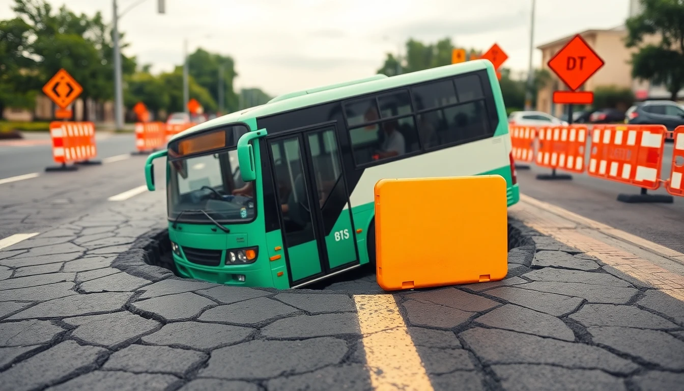 Bus gets stuck in crater in downtown Asunción during repaving work