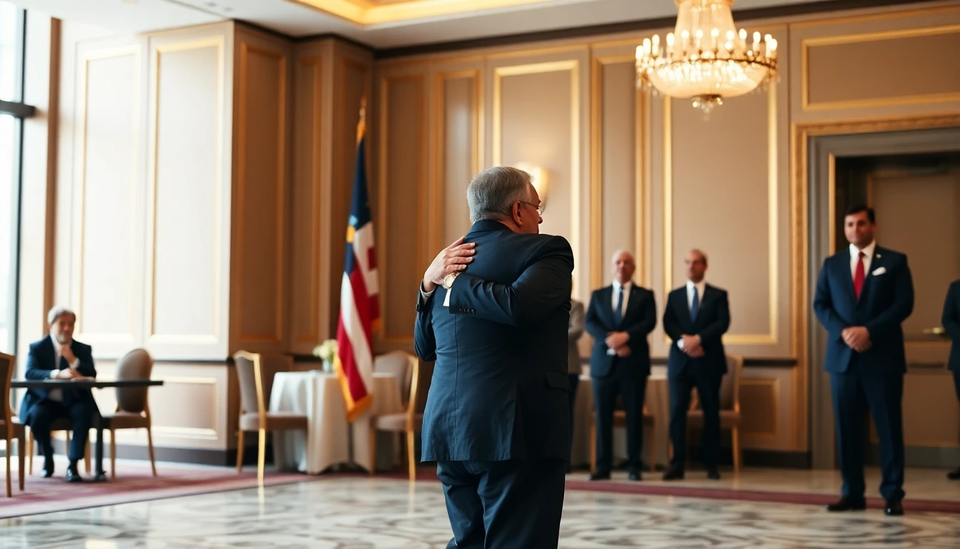 Peña e Abdo Benítez se abraçam em evento da Embaixada dos EUA em Assunção