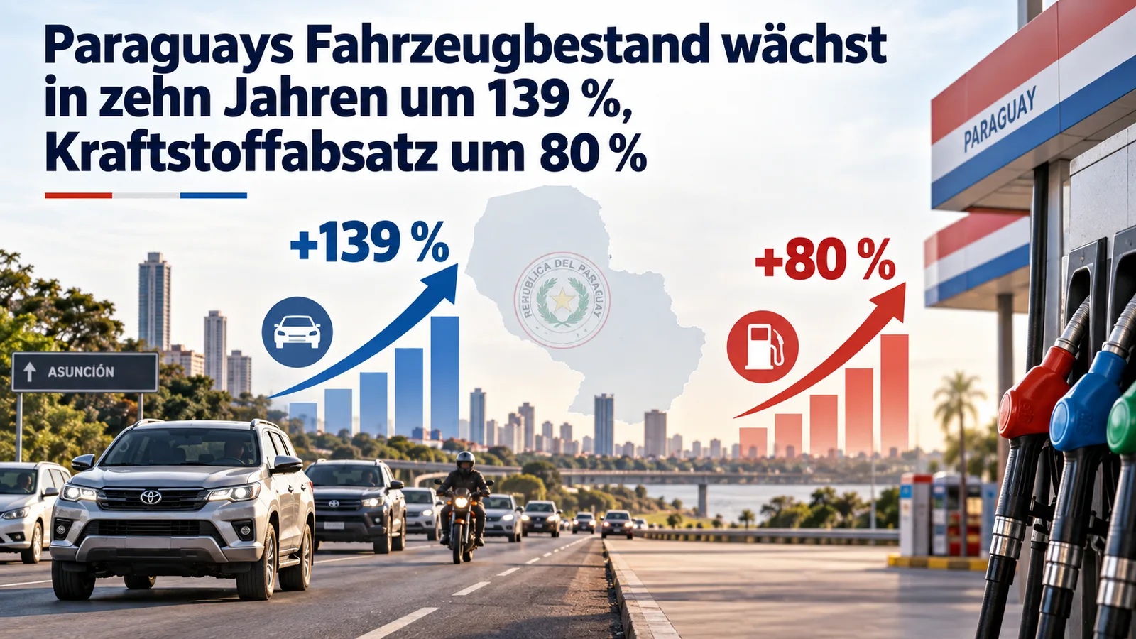 Paraguays Fahrzeugbestand wächst in zehn Jahren um 139 %, Kraftstoffabsatz um 80 %