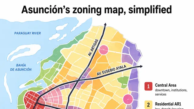 English infographic explaining Asunción zoning map families