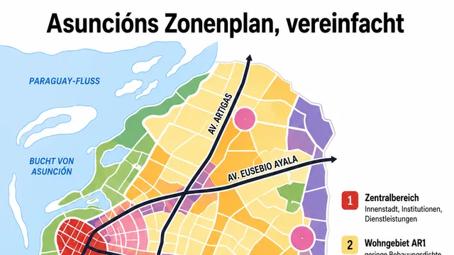Deutsch: Infografik zu den Zonenfamilien im Plan Regulador von Asunción