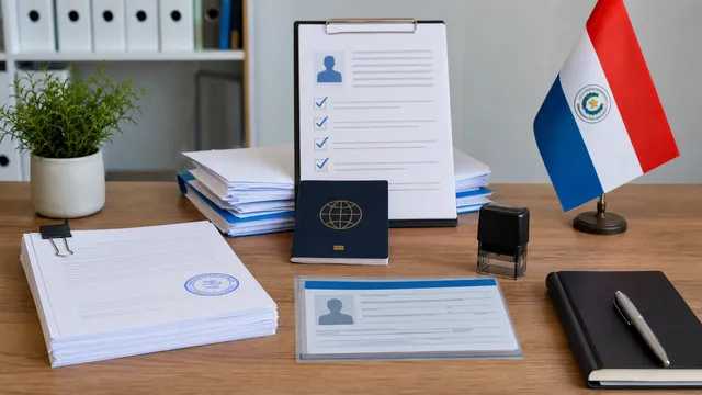 Paraguay residence paperwork arranged on an administrative desk
