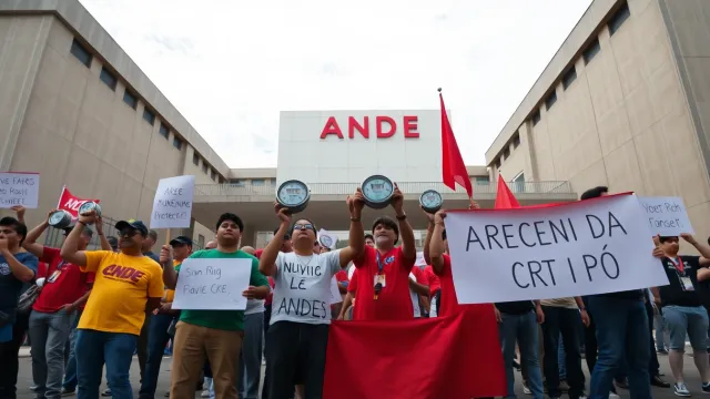 Protesters demonstrate against power cuts and high electricity rates outside Paraguay's state utility ANDE