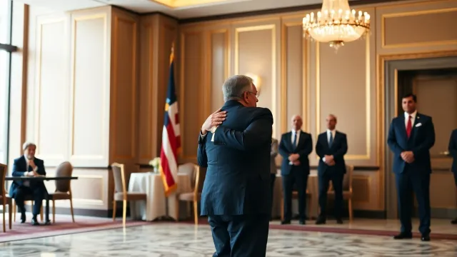 Peña and Abdo Benítez embrace at U.S. Embassy event in Asunción