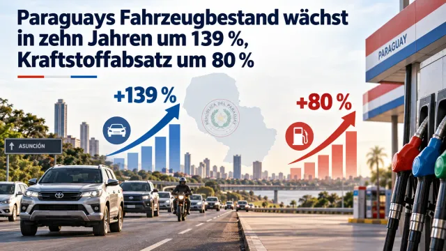 Paraguays Fahrzeugbestand wächst in zehn Jahren um 139 %, Kraftstoffabsatz um 80 %